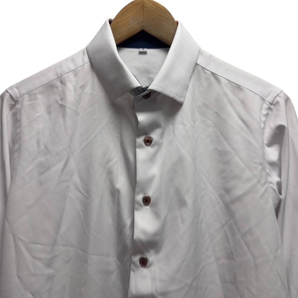 State & Liberty Men's Small White Button Up Long Sleeve Stretch Dress Shirt euc